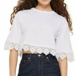 Topshop Boxy Lace Trim Cropped Top Size 4 White